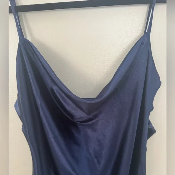 XXXiticat Women's Spaghetti Strap Cowl Neck Side Zip Closure and Slit Midi Dress - Picture 5 of 11